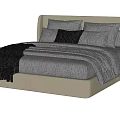 Modern Double Bed With Upholstered Headboard Gray And White Bedding Pillows And Throw Blanket