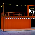 Orange Stage with Yellow String Lights Logo Sign Second Floor Railing and Bottom Row Lights 3d model
