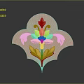 Golden Floral Plant Decoration On Pink Fan Shaped Background With Ornate Leaves