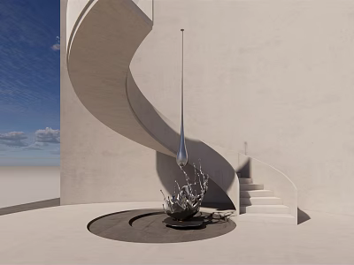 Modern Outdoor Sculpture Art With Spiral Staircase And White Building Design 3d model