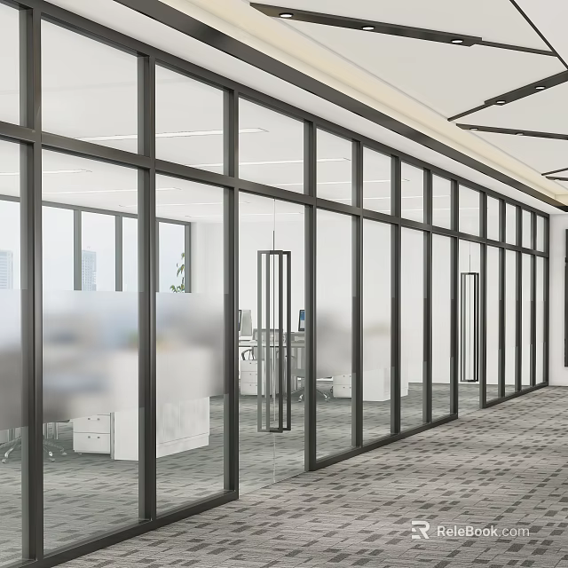 Modern Office Interior Design With Glass Partitions And Spacious Open Space 3d model