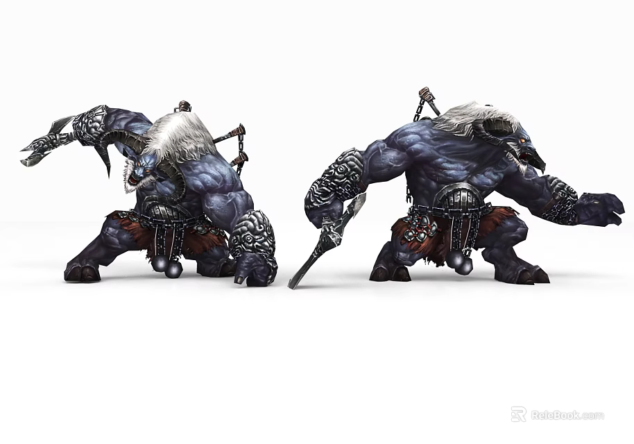 Dual Game Movie Characters Muscular Horned Warriors With Weapons And Armor In Battle Stance 3d model 