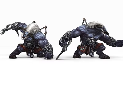 Dual Game Movie Characters Muscular Horned Warriors With Weapons And Armor In Battle Stance 3d model