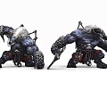 Dual Game Movie Characters Muscular Horned Warriors With Weapons And Armor In Battle Stance