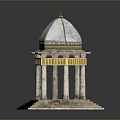 Decorative Gazebo Model With White Dome Golden Columns And Intricate Hexagonal Base