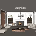 Elegant Classic Living Room Interior Design With Fireplace Chandelier And Comfortable Sofa