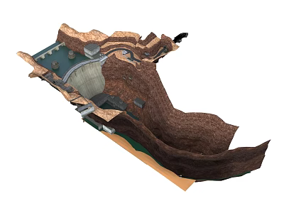 Natural Mountainous Landscape With Dam Structure And Water Reservoir Area 3d model