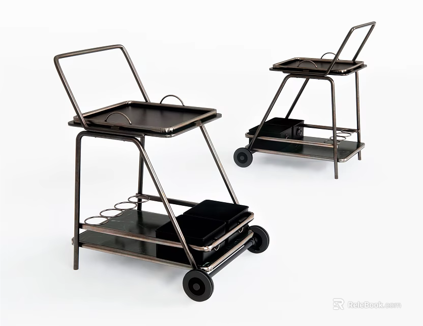 Black Metal Utility Carts With Wheels And Storage Shelves For Home Use 3d model 