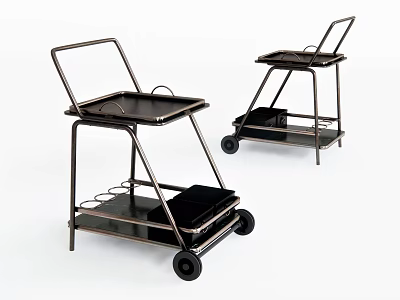 Black Metal Utility Carts With Wheels And Storage Shelves For Home Use 3d model