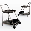 Black Metal Utility Carts With Wheels And Storage Shelves For Home Use