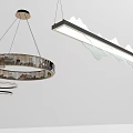 Modern Circular Chandelier With Reflective Metal Rings And Linear LED Strip Design