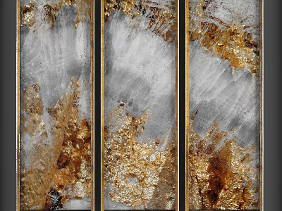 Vertical Gray And Gold Texture Wall Art With Golden Frames For Modern Decor 3d model