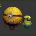 Large And Small Yellow Minions With Blue Overalls And Single Eye Features