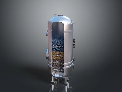 Cylindrical Stainless Steel Industrial Equipment with Transparent Viewing Window Internal Granular Material and Support Legs 3d model
