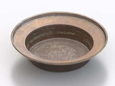Round Traditional Ceramic Vessel With Intricate Carved Patterns And Copper Colored Glaze 3d model