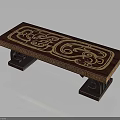 Traditional Dark Wood Bench With Intricate Carved Patterns And Decorative Legs
