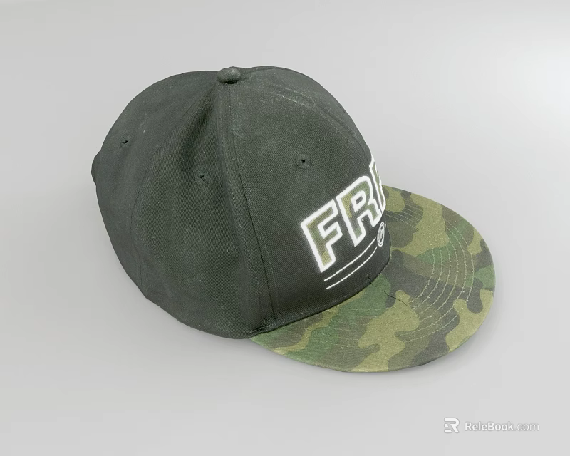 Stylish Dark Green Hat With Camouflage Brim And White FRO Lettering 3d model 