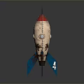 Vintage Worn Texture Rocket Model Featuring Red Top White Body And Blue Fins