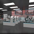 Modern Bicycle Store Interior With White Display Stands Red Backdrop Wall Display Windows And Bicycles 3d model