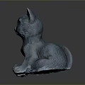 Detailed Blue Cat Sculpture in Sitting Pose with Smooth Surface for Decorative