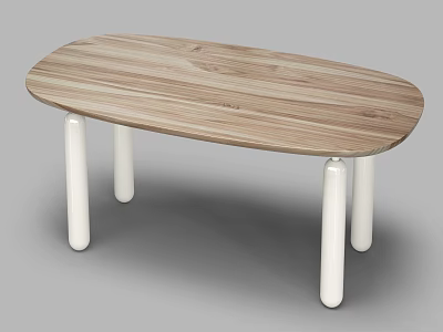 Simple Modern Dining Table With Oval Shaped Wooden Tabletop And White Cylindrical Legs 3d model