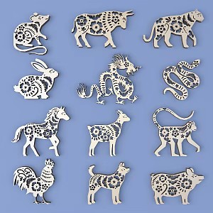 Chinese Metal Carved Chinese Zodiac Carved Chinese Pattern Hollow Carved Traditional Carved 3d model