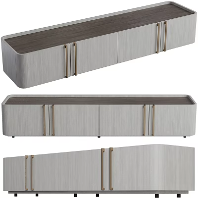 Modern TV Stand with Gray Wooden Finish Metal Handles and Storage Cabinets Design 3d model