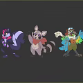 Vibrant Game And Movie Characters Featuring Purple Fox Pink Raccoon And Colorful Parrot