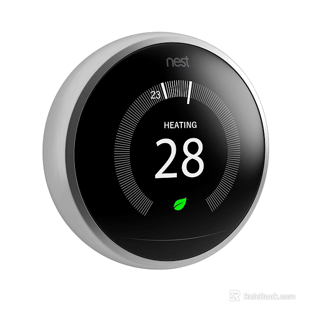 Smart Computer Controlled Nest Thermostat Heating System Displaying 28 Degrees Green Leaf 3d model 