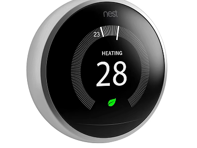 Smart Computer Controlled Nest Thermostat Heating System Displaying 28 Degrees Green Leaf 3d model