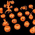 Orange Halloween Decorations With Pumpkin Lanterns Spider And Ghost Shapes 3d model