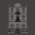 Two Story Chinese Style Detached Villa With Gray Brick Arched Windows And Green Awnings