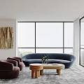 Modern Dining and Living Room Interior With Wooden Table Chairs Pendant Light And Large Windows