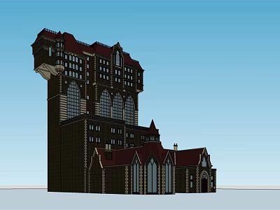 European style Architecture With Multi Story Structure Spires Arched Windows And Red Roof 3d model