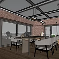 Modern Villa Balcony Featuring Glass Roof Large Windows Wooden Floor Long Table Chairs Mountain View