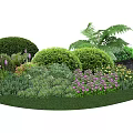 Lush Garden Landscaping Featuring Various Shrubs Ferns Colorful Flowers Green Lawn And Decorative Stone