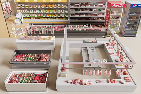 Modern meat stall butcher meat refrigerator meat freezer 3d model