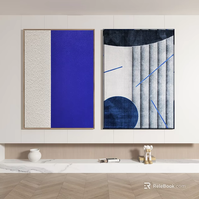 Modern Decorative Paintings With Geometric Patterns Blue White Textured Wall Art 3d model