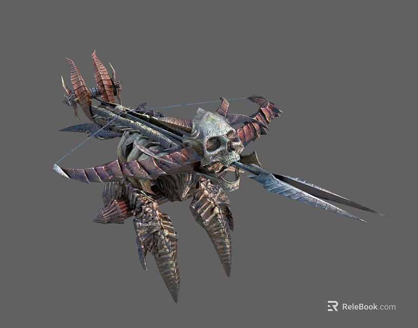 Intricate Decorative Crossbow Weapon With Skull Design And Metal Bone Structure 3d model