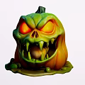 Scary Halloween Pumpkin Decoration With Glowing Red Eyes Sharp Fangs And Green Slime