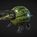 3D Rendered Unique Hybrid Creature With Crocodile Head Green Black Striped Watermelon Body