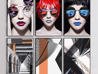 Colorful Sunglasses Female Portraits And Abstract Geometric Architectural Art Prints 3d model