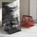 Black And Red Leisure Chairs With Geometric Frame In Modern Interior With Abstract Art