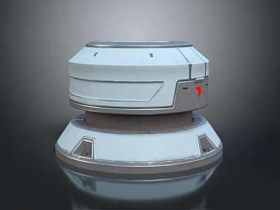 Modern Cylindrical Equipment With Two Tier Design White Body Base And Red Indicator 3d model