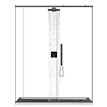 Modern Shower Sauna Enclosure With Glass Door Gray Tile Walls And Shower Fixtures