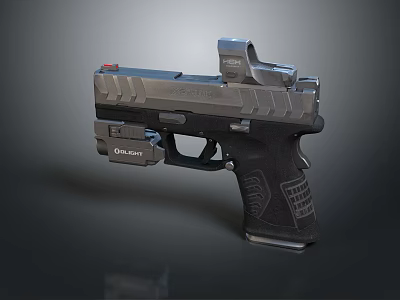 Glock Tactical Pistol With Black And Silver Finish Grip Texture And Sight 3d model