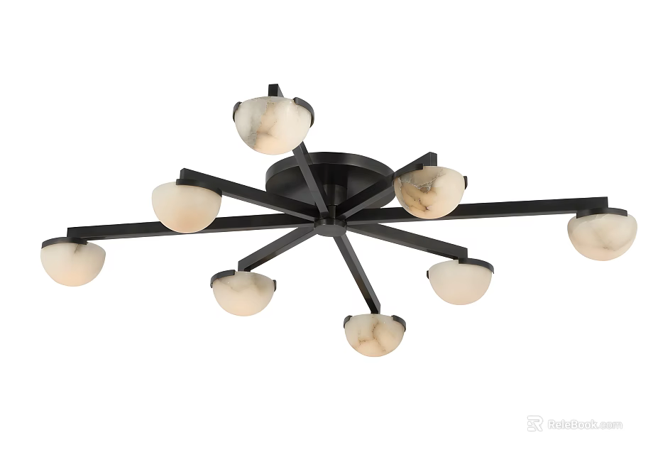Modern Multi Light Ceiling Light with Black Metal Frame and White Glass Shades 3d model 