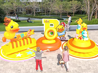 Outdoor Public Playground With Colorful Duck Themed Structures For Children Playing 3d model
