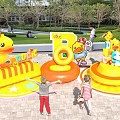 Outdoor Public Playground With Colorful Duck Themed Structures For Children Playing