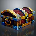 Wooden Treasure Chest With Gold Blue Metal Accents Lock Clasp And Textured Surface